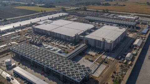 An aerial view of Microsoft's new AI datacenter campus in Mt Pleasant, Wisconsin