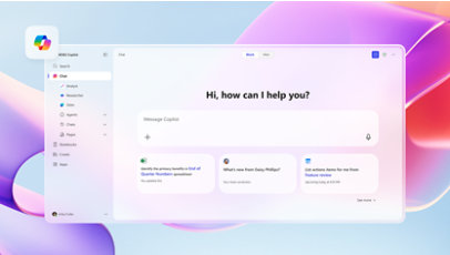 Een copiloot-interface zegt: "Hallo, hoe kan ik je helpen?"