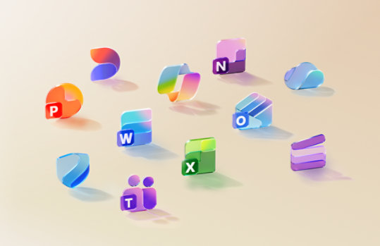 Verschillende apps die deel uitmaken van een Microsoft 365-abonnement, zoals Copilot, Designer, OneNote, Excel, PowerPoint, Word, Defender, Outlook, Clipchamp en OneDrive. 