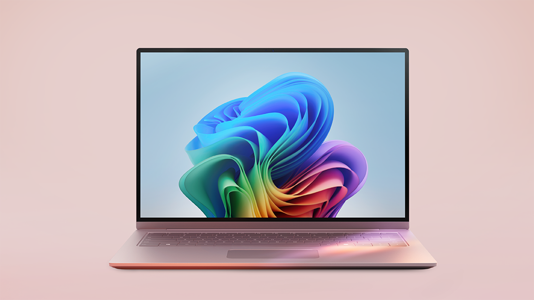 A Copilot+ PC laptop computer shows the Windows bloom