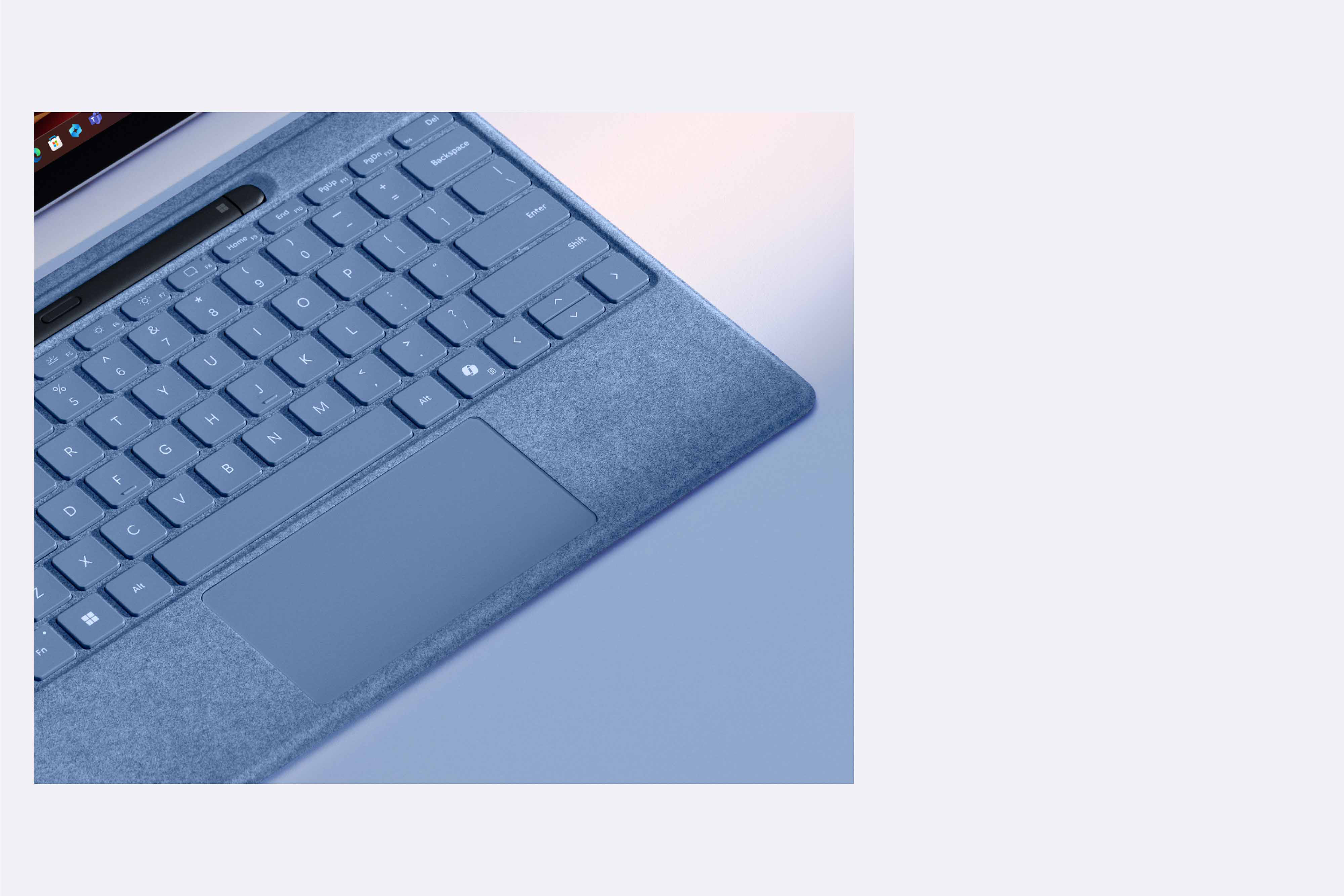 Zoom in of Surface Pro Violet bottom screen and keyboard