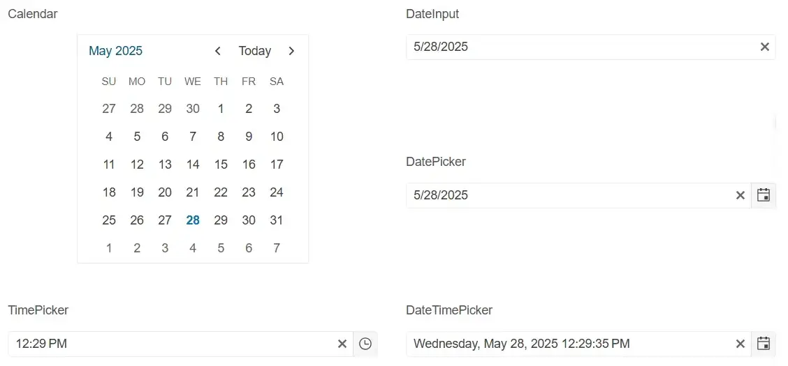date inputs screenshot