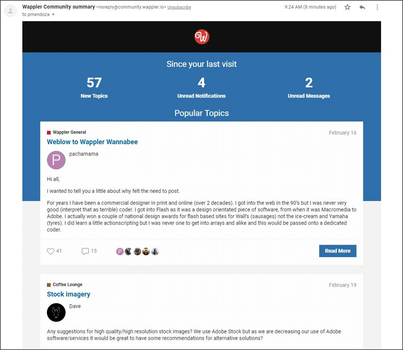 The sample email comes from a noreply email address and has generated information about unread notifications etc.