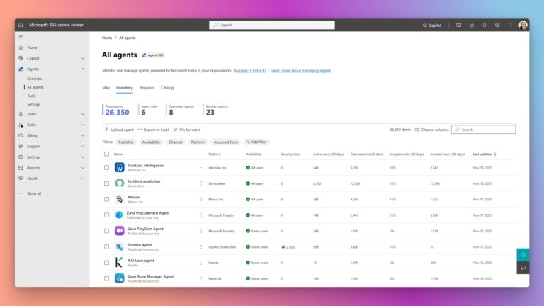 Captura de pantalla de todos los agentes de producto en Microsoft 365