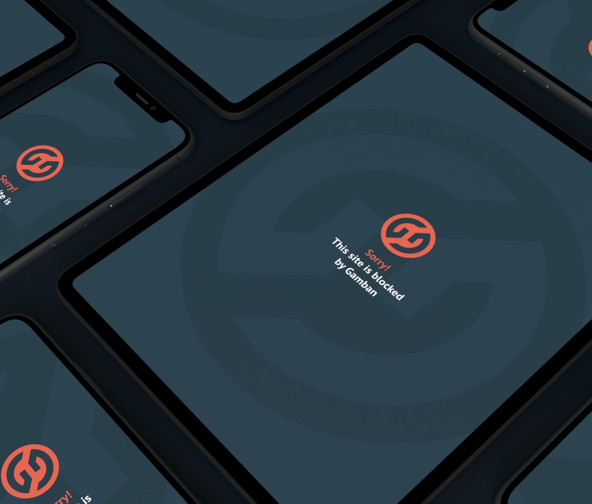 Multiple devices displaying the blocked screen on the Gamban mobile app