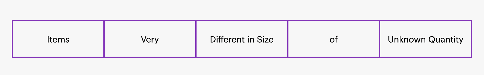 A grid of five columns, filled with five items, all in just one row.