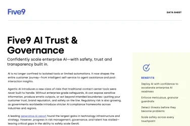 Text document titled "Five9 AI Trust & Governance" with sections on enterprise AI and customer trust.